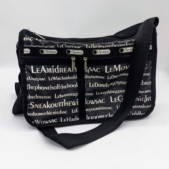 LeSportSac Black All Over Text Print Everyday Messenger Adjustable Crossbody Bag - Picture 1 of 8